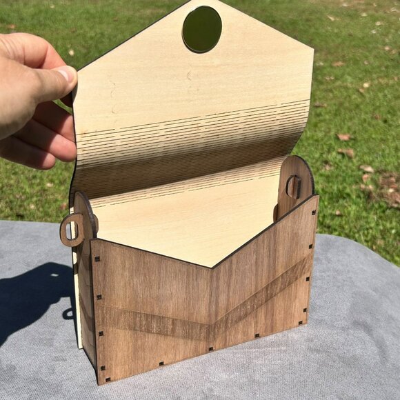 Handcrafted Wooden Geometric Clutch With Adjustable Strap - Picture 8 of 10